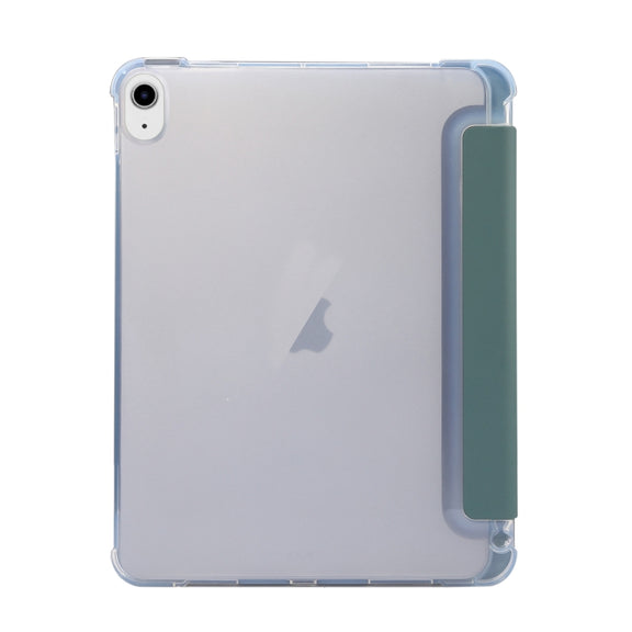 For iPad Air 11 2024 3-folding Electric Pressed Skin Texture Leather Tablet Case(Deep Green)