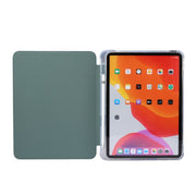 For iPad Air 11 2024 3-folding Electric Pressed Skin Texture Leather Tablet Case(Deep Green)