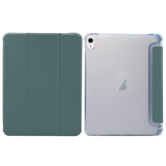 For iPad Air 11 2024 3-folding Electric Pressed Skin Texture Leather Tablet Case(Deep Green)
