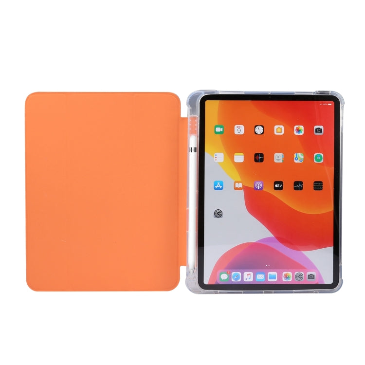 For iPad Air 11 2024 3-folding Electric Pressed Skin Texture Leather Tablet Case(Orange)