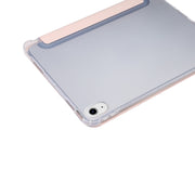For iPad Air 11 2024 3-folding Electric Pressed Skin Texture Leather Tablet Case(Light Pink)