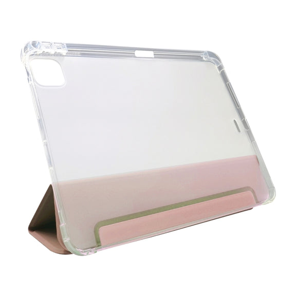 For iPad Pro 11 2024 3-folding Electric Pressed Skin Texture Leather Tablet Case(Light Pink)