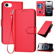 For iPhone 16e YX0070 Carbon Fiber Buckle Leather Phone Case with Lanyard(Red) - iPhone 16e Cases by PMC TechLife | Online Shopping South Africa | PMC TechLife | Buy Now Pay Later Mobicred