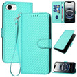For iPhone 16e YX0070 Carbon Fiber Buckle Leather Phone Case with Lanyard(Light Blue) - iPhone 16e Cases by PMC TechLife | Online Shopping South Africa | PMC TechLife | Buy Now Pay Later Mobicred