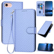 For iPhone SE 2024 YX0070 Carbon Fiber Buckle Leather Phone Case with Lanyard(Light Purple) - More iPhone Cases by PMC TechLife | Online Shopping South Africa | PMC TechLife | Buy Now Pay Later Mobicred