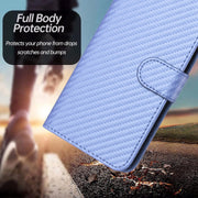 For iPhone SE 2024 YX0070 Carbon Fiber Buckle Leather Phone Case with Lanyard(Light Purple)