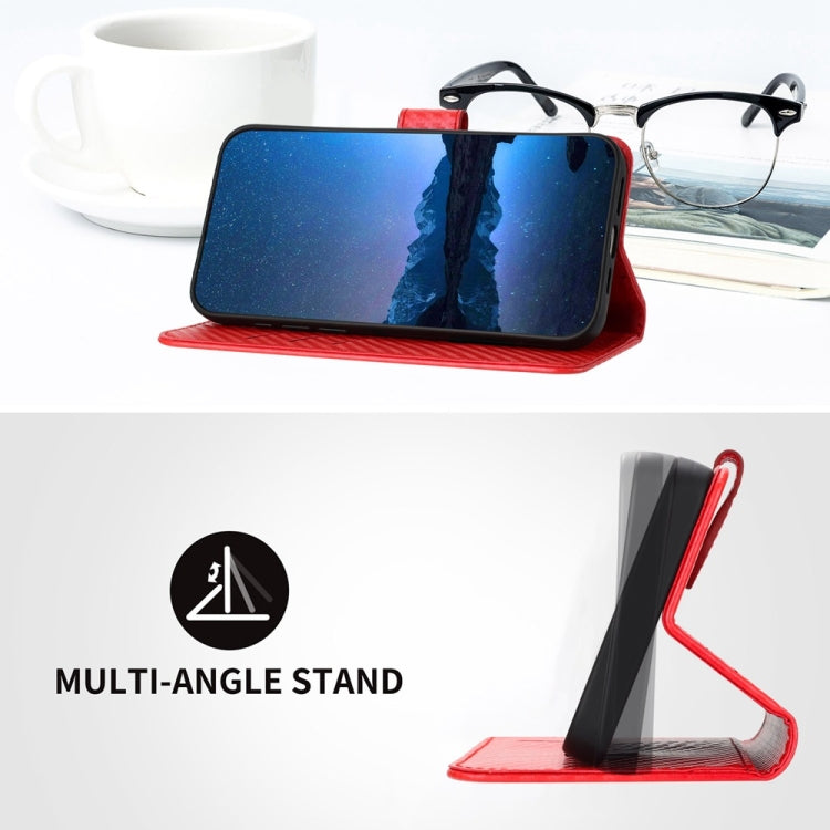 For iPhone 16 YX0070 Carbon Fiber Buckle Leather Phone Case with Lanyard(Red)