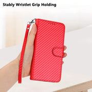 For iPhone 16 YX0070 Carbon Fiber Buckle Leather Phone Case with Lanyard(Red)
