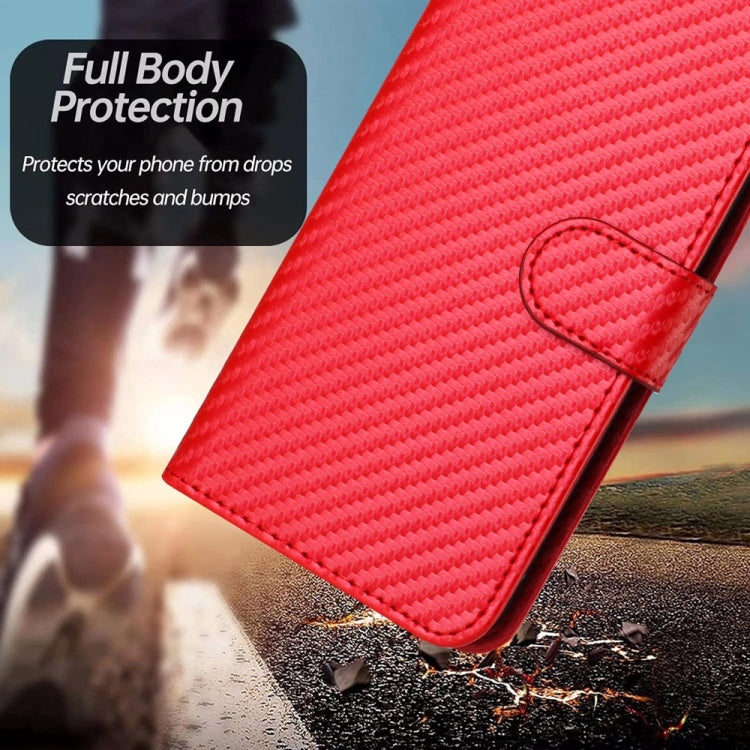 For iPhone 16 YX0070 Carbon Fiber Buckle Leather Phone Case with Lanyard(Red)