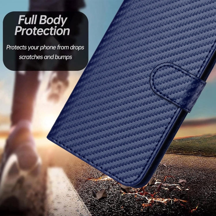 For iPhone 16 YX0070 Carbon Fiber Buckle Leather Phone Case with Lanyard(Royal Blue)