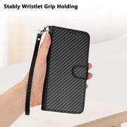 For iPhone 17 Air YX0070 Carbon Fiber Buckle Leather Phone Case with Lanyard(Black)