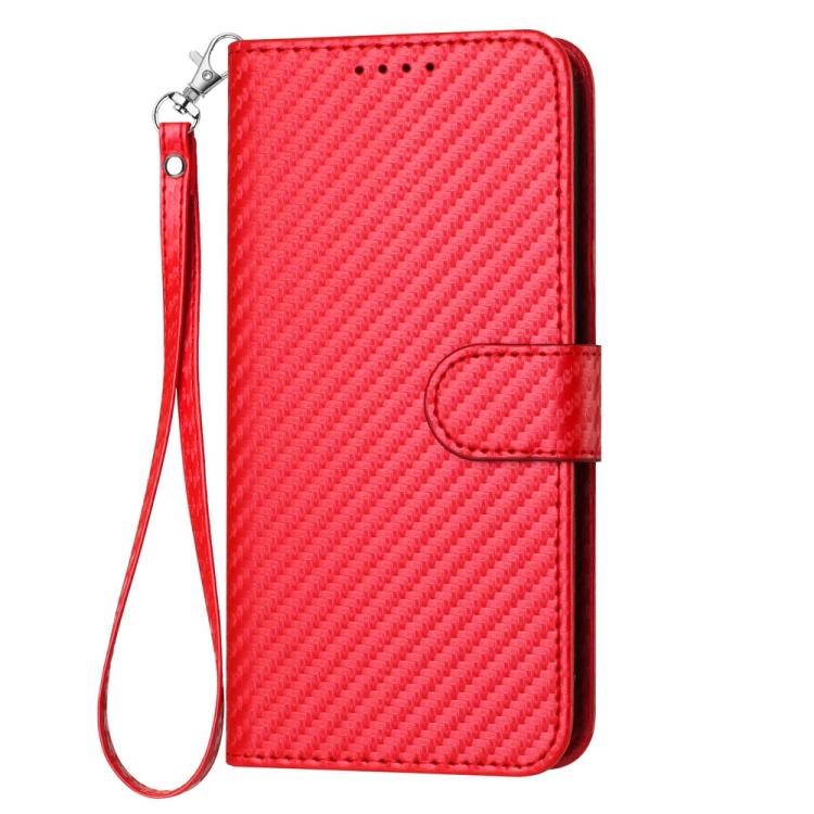 For iPhone 17 YX0070 Carbon Fiber Buckle Leather Phone Case with Lanyard(Red)