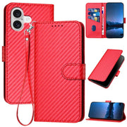 For iPhone 17 YX0070 Carbon Fiber Buckle Leather Phone Case with Lanyard(Red)