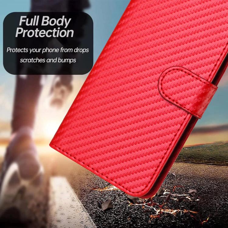 For iPhone 17 YX0070 Carbon Fiber Buckle Leather Phone Case with Lanyard(Red)