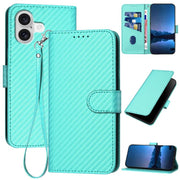 For iPhone 17 YX0070 Carbon Fiber Buckle Leather Phone Case with Lanyard(Light Blue)