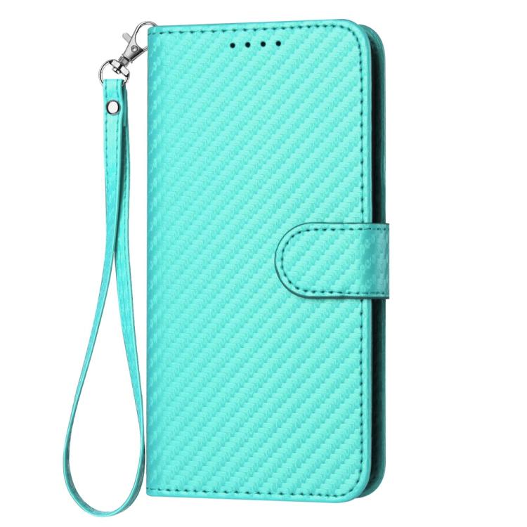 For iPhone 17 YX0070 Carbon Fiber Buckle Leather Phone Case with Lanyard(Light Blue)