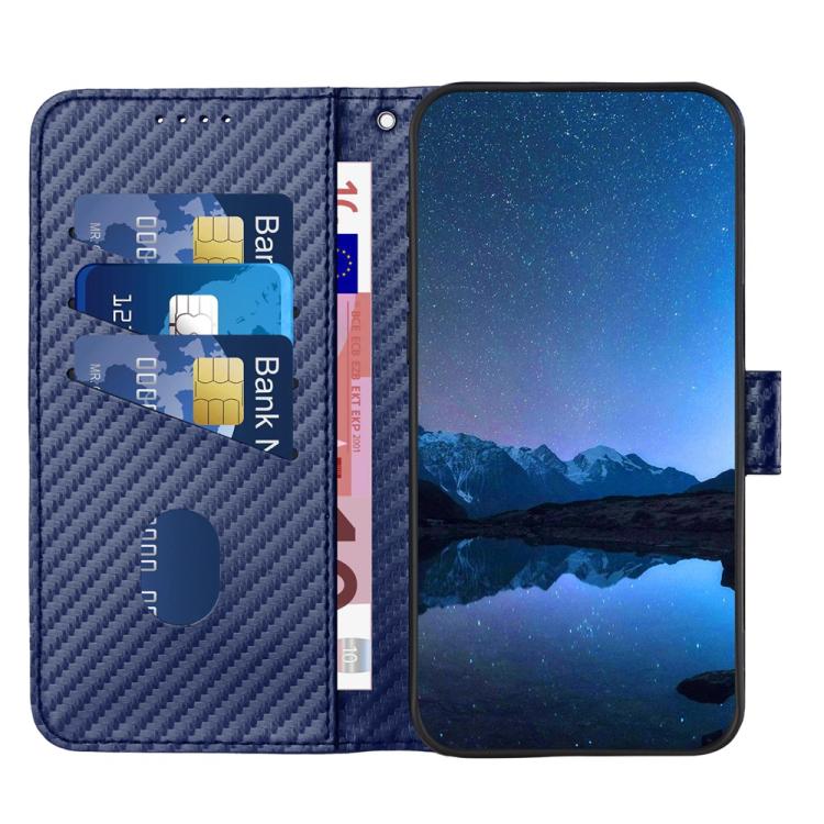 For iPhone 17 YX0070 Carbon Fiber Buckle Leather Phone Case with Lanyard(Royal Blue)