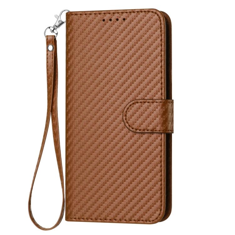 For iPhone 17 YX0070 Carbon Fiber Buckle Leather Phone Case with Lanyard(Coffee)