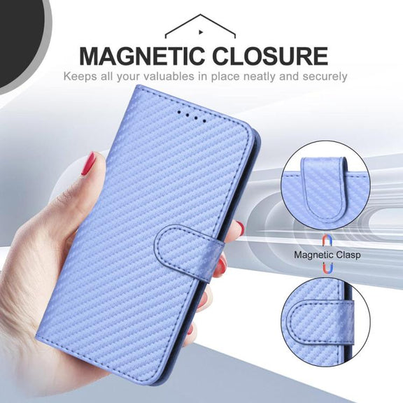 For iPhone 17 YX0070 Carbon Fiber Buckle Leather Phone Case with Lanyard(Light Purple)