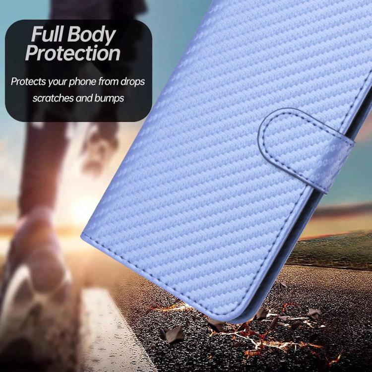 For iPhone 17 YX0070 Carbon Fiber Buckle Leather Phone Case with Lanyard(Light Purple)