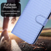 For iPhone 17 YX0070 Carbon Fiber Buckle Leather Phone Case with Lanyard(Light Purple)
