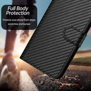 For iPhone 17 YX0070 Carbon Fiber Buckle Leather Phone Case with Lanyard(Black)
