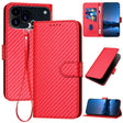For iPhone 17 Pro Max YX0070 Carbon Fiber Buckle Leather Phone Case with Lanyard(Red) - free shipping - PMc TechLife - Order now!