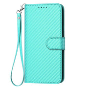 For iPhone 17 Pro Max YX0070 Carbon Fiber Buckle Leather Phone Case with Lanyard(Light Blue)