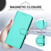 For iPhone 17 Pro Max YX0070 Carbon Fiber Buckle Leather Phone Case with Lanyard(Light Blue)