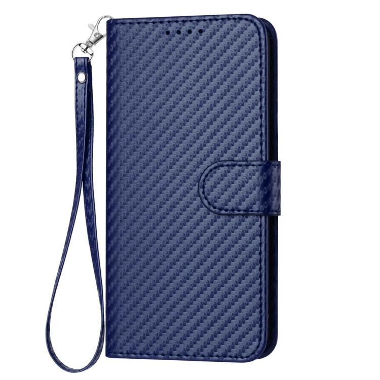 For iPhone 17 Pro Max YX0070 Carbon Fiber Buckle Leather Phone Case with Lanyard(Royal Blue)