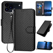For iPhone 17 Pro Max YX0070 Carbon Fiber Buckle Leather Phone Case with Lanyard(Black)