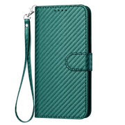 For iPhone 17 Pro Max YX0070 Carbon Fiber Buckle Leather Phone Case with Lanyard(Dark Green)