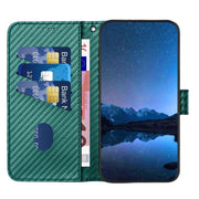 For iPhone 17 Pro Max YX0070 Carbon Fiber Buckle Leather Phone Case with Lanyard(Dark Green)