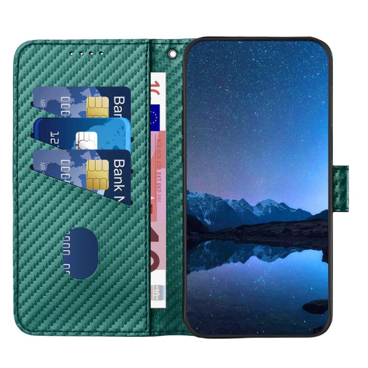 For iPhone 17 Pro Max YX0070 Carbon Fiber Buckle Leather Phone Case with Lanyard(Dark Green)