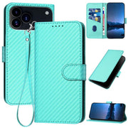 For iPhone 17 Pro YX0070 Carbon Fiber Buckle Leather Phone Case with Lanyard(Light Blue)