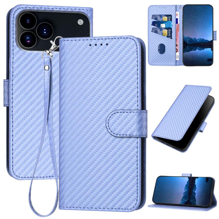 For iPhone 17 Pro YX0070 Carbon Fiber Buckle Leather Phone Case with Lanyard(Light Purple)