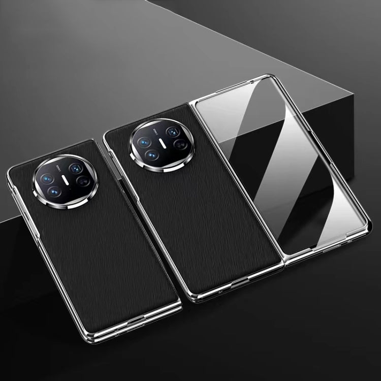 For Huawei Mate X3 Integrated Plating PC Leather Texture Full Coverage Fold Shockproof Phone Case(Black)