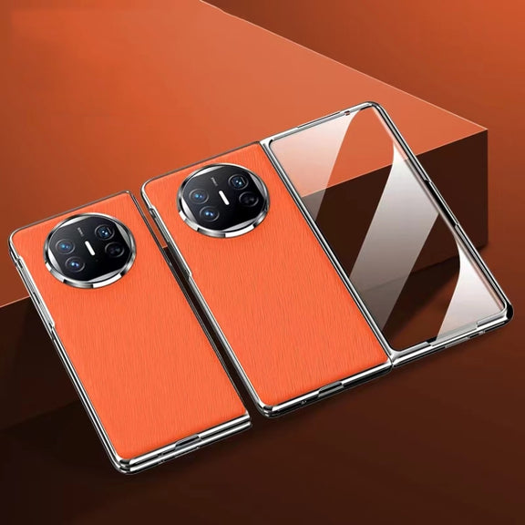 For Huawei Mate X5 Integrated Plating PC Leather Texture Full Coverage Fold Shockproof Phone Case(Orange)
