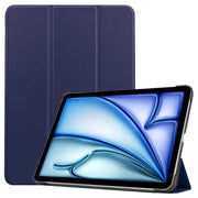 For iPad Air 13 2024 / 2025 Custer Pure Color 3-Fold Holder Smart Leather Tablet Case(Dark Blue)