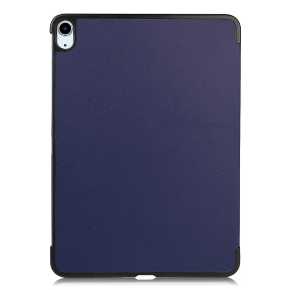 For iPad Air 13 2024 / 2025 Custer Pure Color 3-Fold Holder Smart Leather Tablet Case(Dark Blue)