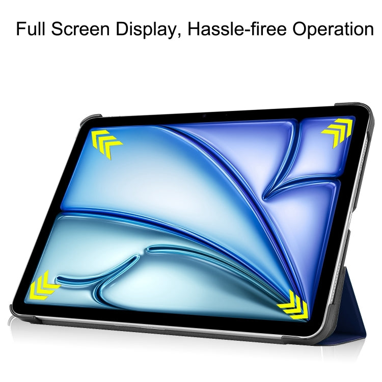 For iPad Air 13 2024 / 2025 Custer Pure Color 3-Fold Holder Smart Leather Tablet Case(Dark Blue)
