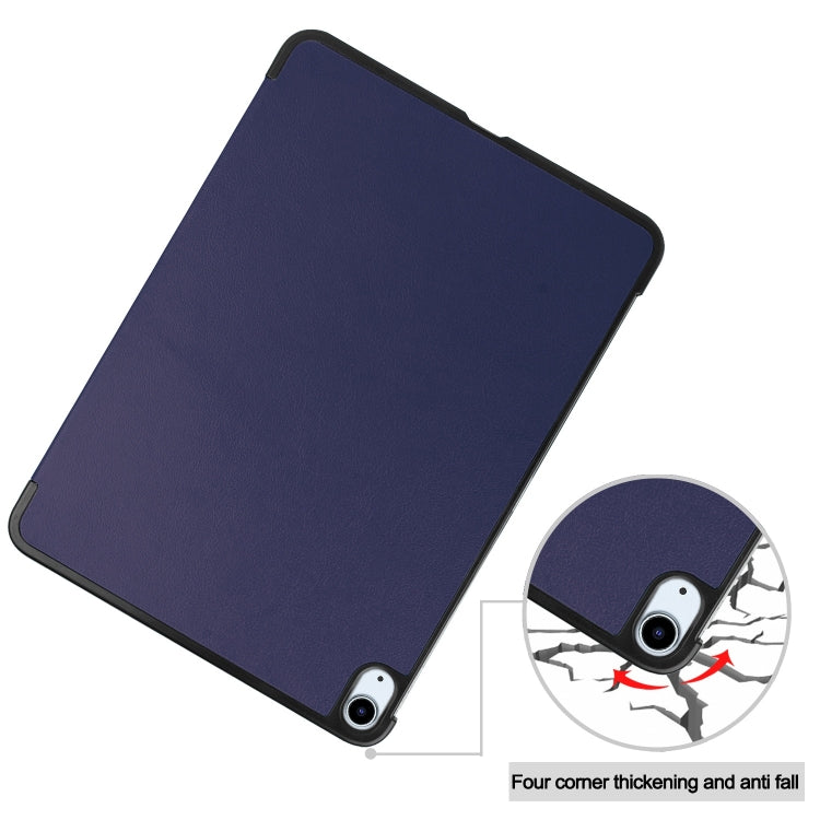 For iPad Air 13 2024 / 2025 Custer Pure Color 3-Fold Holder Smart Leather Tablet Case(Dark Blue)