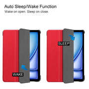 For iPad Air 13 2024 Custer Pure Color 3-Fold Holder Smart Leather Tablet Case(Red)