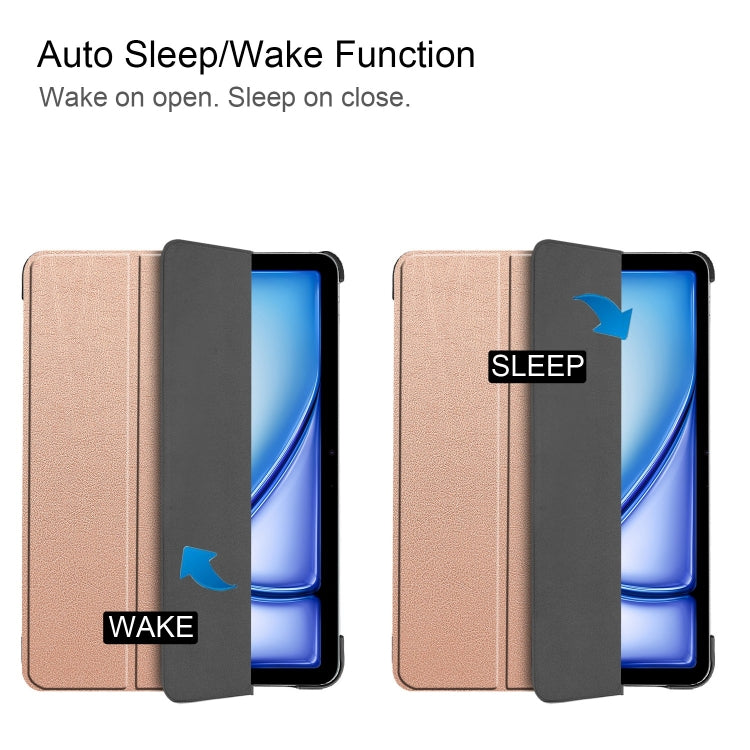 For iPad Air 13 2024 Custer Pure Color 3-Fold Holder Smart Leather Tablet Case(Rose Gold)