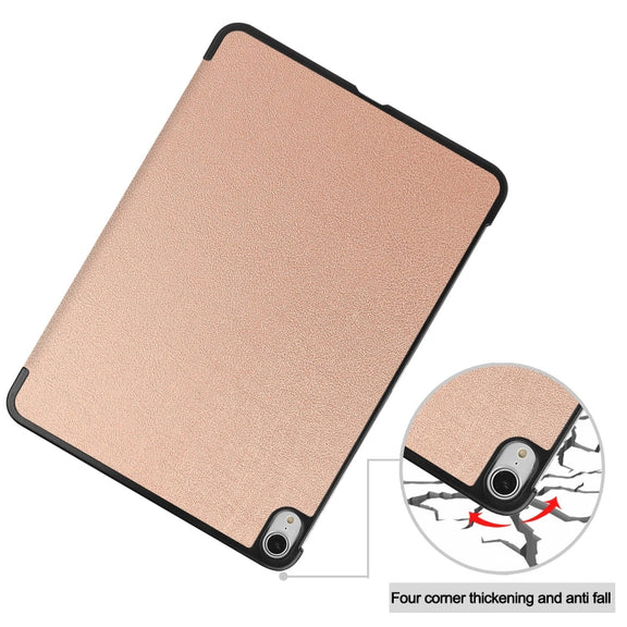 For iPad Air 13 2024 Custer Pure Color 3-Fold Holder Smart Leather Tablet Case(Rose Gold)
