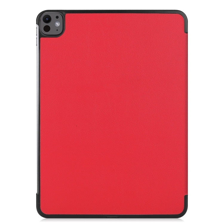 For iPad Pro 13 2024 Custer Pure Color 3-Fold Holder Smart Leather Tablet Case(Red)