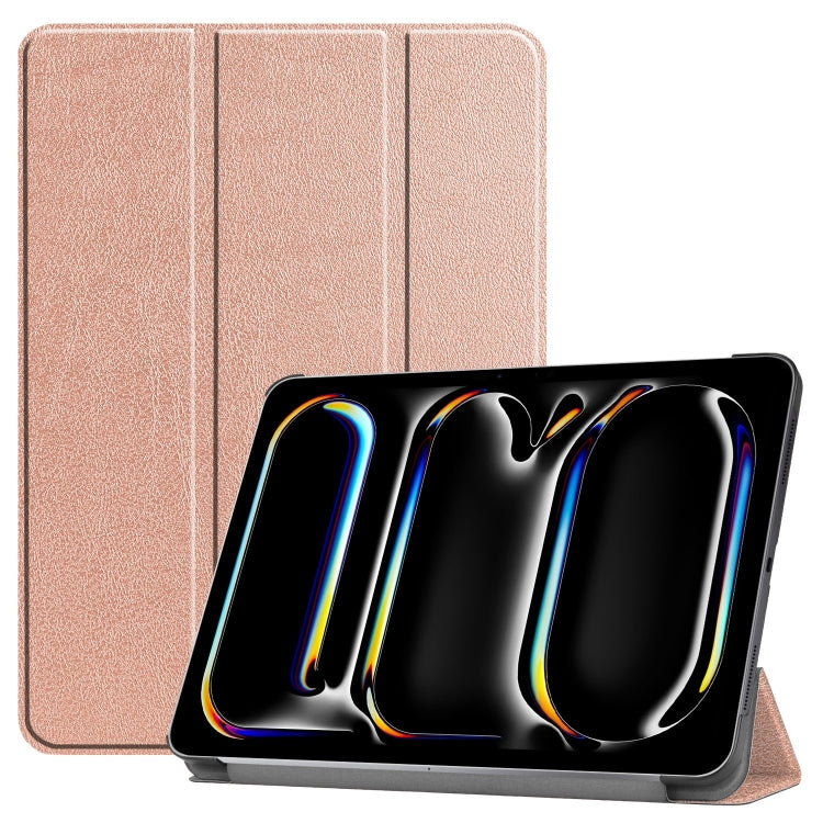 For iPad Pro 13 2024 Custer Pure Color 3-Fold Holder Smart Leather Tablet Case(Rose Gold)