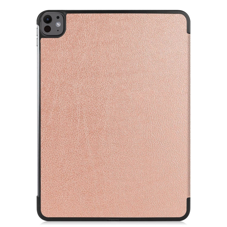 For iPad Pro 13 2024 Custer Pure Color 3-Fold Holder Smart Leather Tablet Case(Rose Gold)