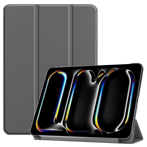 For iPad Pro 13 2024 Custer Pure Color 3-Fold Holder Smart Leather Tablet Case(Grey)
