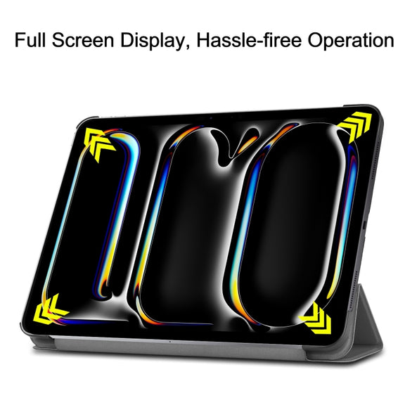 For iPad Pro 13 2024 Custer Pure Color 3-Fold Holder Smart Leather Tablet Case(Grey)